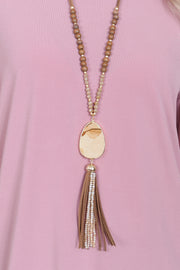 Light Brown Natural Stone with Tassel Pendant Necklace - Pack of 6